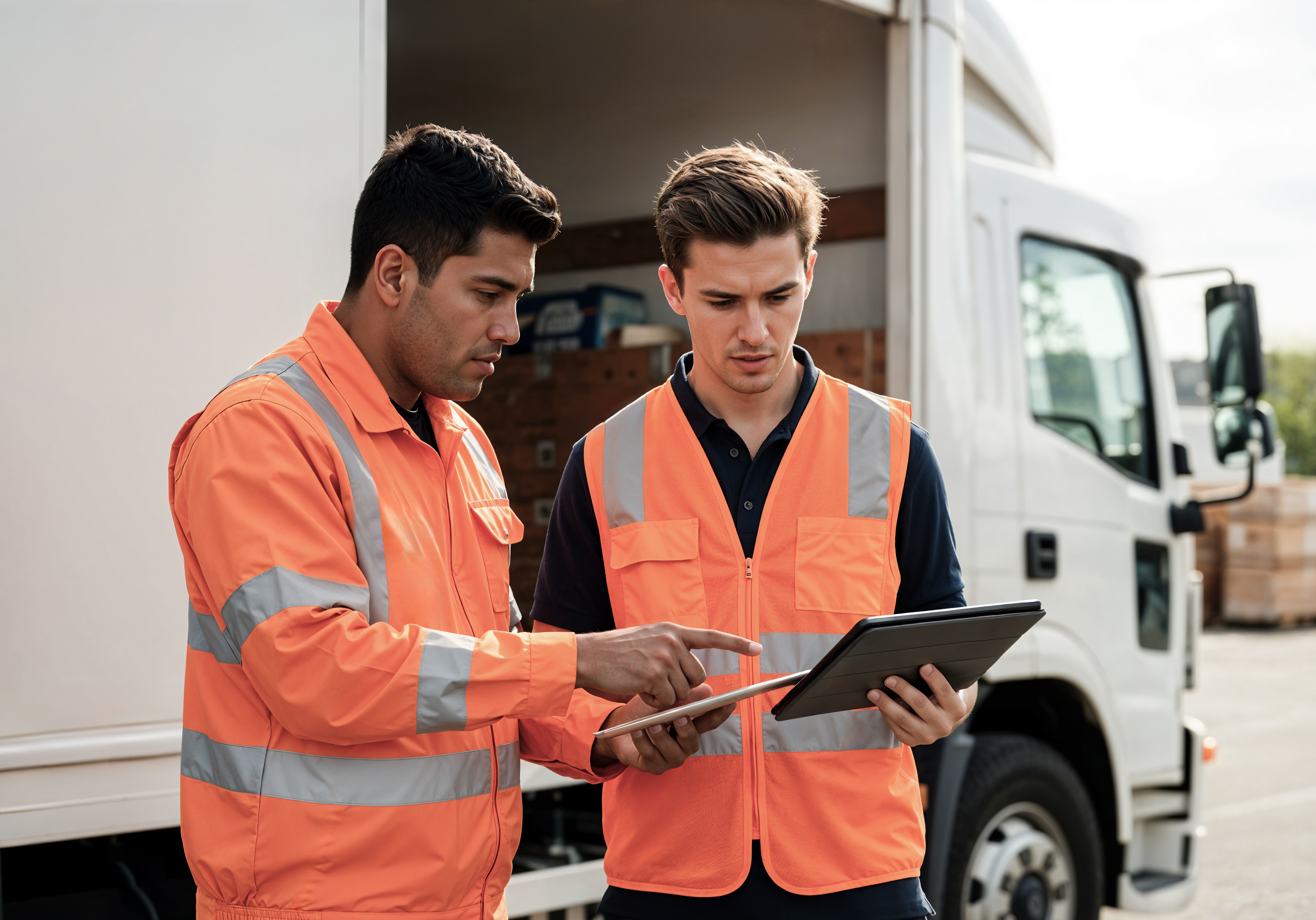trucking-professionals-reviewing-logistics-information